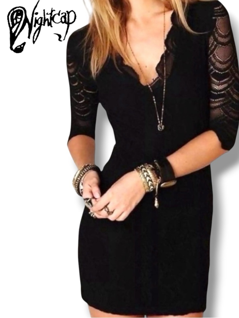 NightCap Little Black Lace Crochet Dress Women's Size 2 EUC